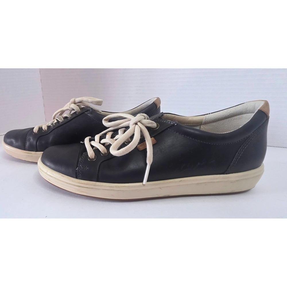 ECCO Soft 7 Womens Black Leather Low Top Lace Up Sneakers Shoes